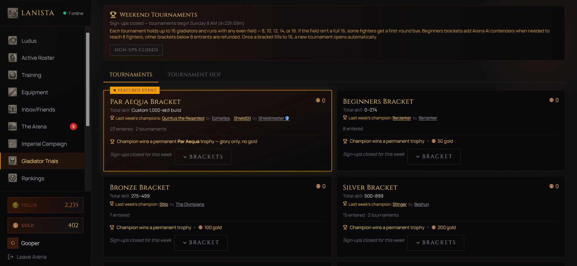 Lanista - Online Gladiator Manager - gameplay screenshot