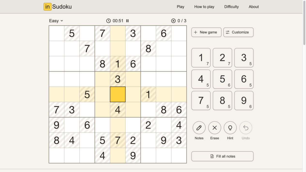 inSudoku - gameplay screenshot